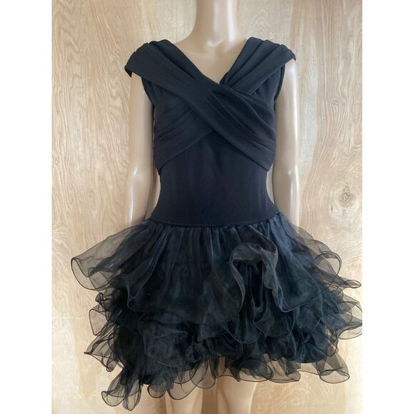 Vintage Retro Cache Black Cocktail Dress Prom Homecoming Ruffle Skirt Sz 4 - Picture 2 of 13
